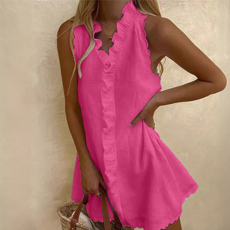 Minivestido para mujer con ribete de volantes y botones al frente