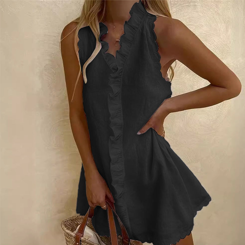 Minivestido para mujer con ribete de volantes y botones al frente