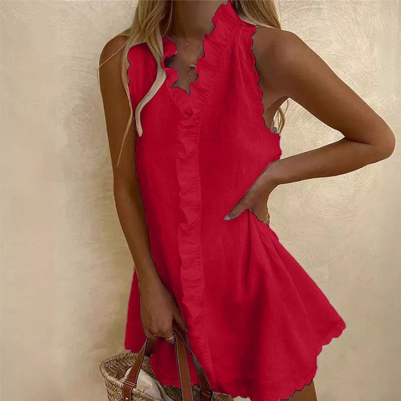 Minivestido para mujer con ribete de volantes y botones al frente