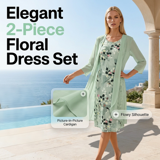 Conjunto de 2 Piezas de Vestido Elegante de Gasa y Cárdigan para Mujer