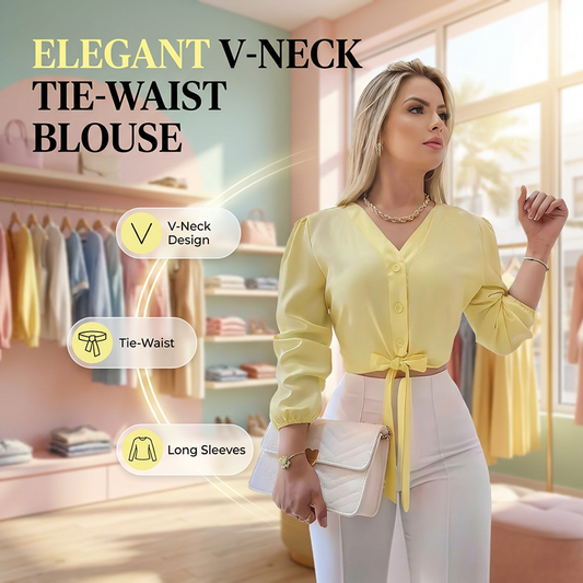 Top Elegante con Cuello en V y Cintura Anudada para Mujer