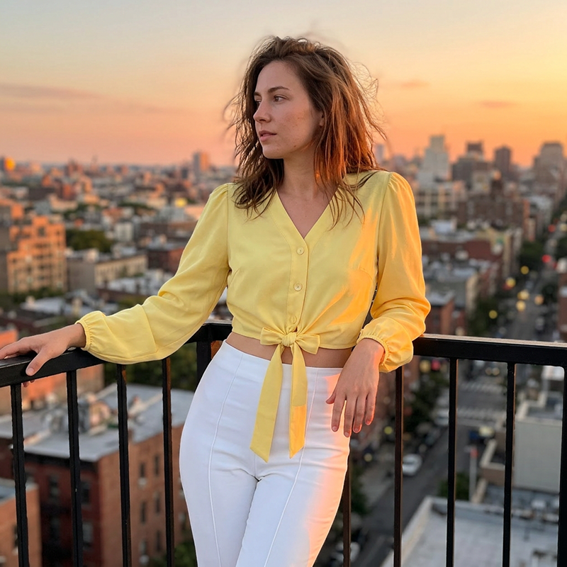 Top Elegante con Cuello en V y Cintura Anudada para Mujer