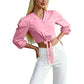 Top Elegante con Cuello en V y Cintura Anudada para Mujer