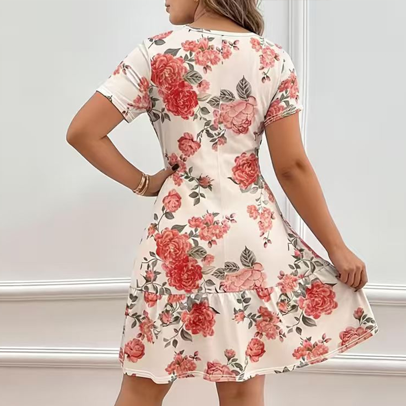 🌸 LIMITED-TIME 50% OFF! 💥 Women's Elegant Floral Print Ruffled Hem Dress – Fitted Waist, Breathable, Versatile ✨
