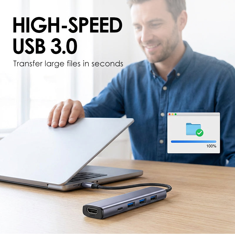Hub USB-C Portátil 5 en 1 con Salida HDMI 4K