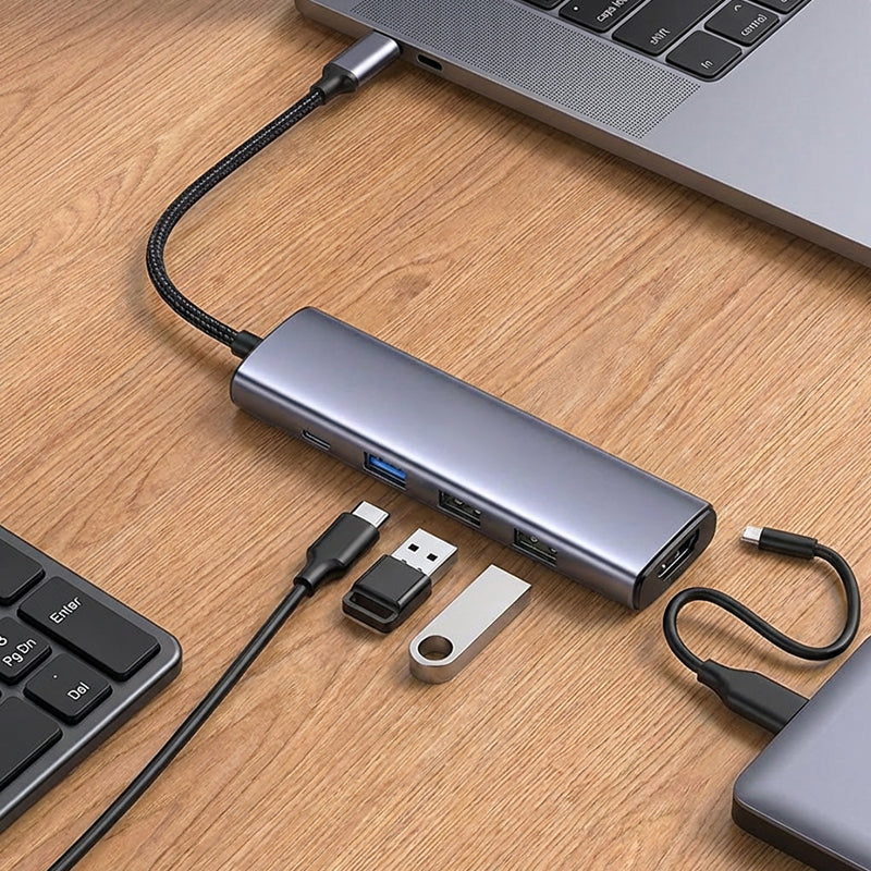 Hub USB-C Portátil 5 en 1 con Salida HDMI 4K