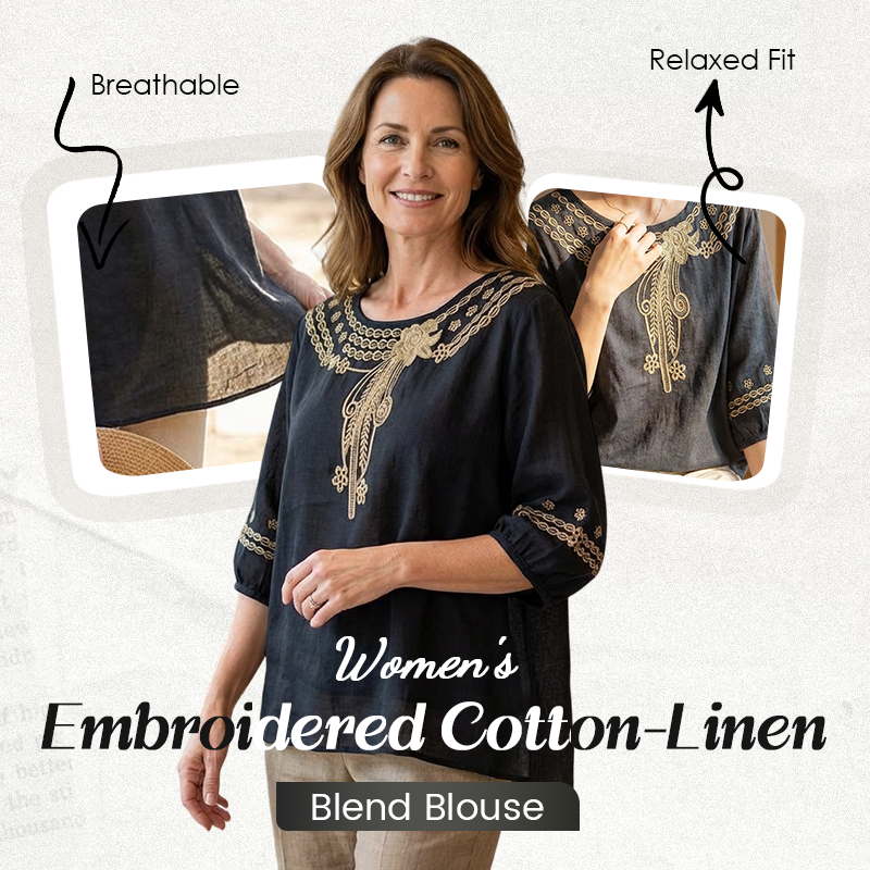 👚 ¡50% DE DESCUENTO POR TIEMPO LIMITADO! 💥 Blusa Bordada de Mezcla Algodón-Lino para Mujer – Recortes Florales, Cuello Redondo, Corte Relajado ✨