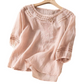 👚 ¡50% DE DESCUENTO POR TIEMPO LIMITADO! 💥 Blusa Bordada de Mezcla Algodón-Lino para Mujer – Recortes Florales, Cuello Redondo, Corte Relajado ✨