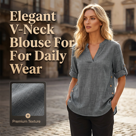 👚 ¡OFERTA POR TIEMPO LIMITADO 50% DE DESCUENTO! 💥 Blusa Casual Holgada con Cuello en V para Mujer – Mangas Enrollables, Dobladillo Asimétrico, Botones Laterales ✨