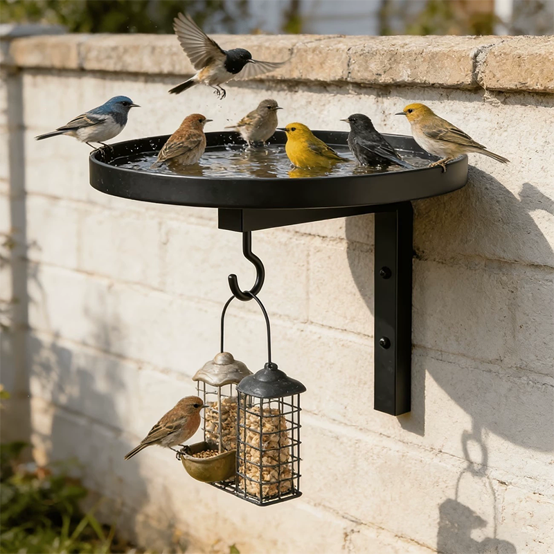 Bañera para Pájaros de Metal Montada en Pared – Acabado Bronce Antiguo 🐦🛁🧱🏡