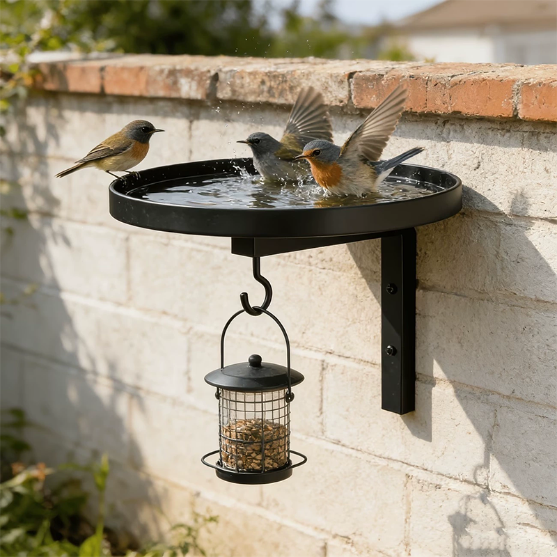 Bañera para Pájaros de Metal Montada en Pared – Acabado Bronce Antiguo 🐦🛁🧱🏡