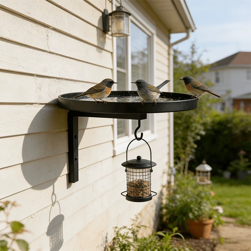 Bañera para Pájaros de Metal Montada en Pared – Acabado Bronce Antiguo 🐦🛁🧱🏡