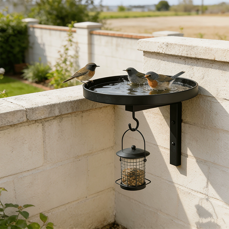 Bañera para Pájaros de Metal Montada en Pared – Acabado Bronce Antiguo 🐦🛁🧱🏡