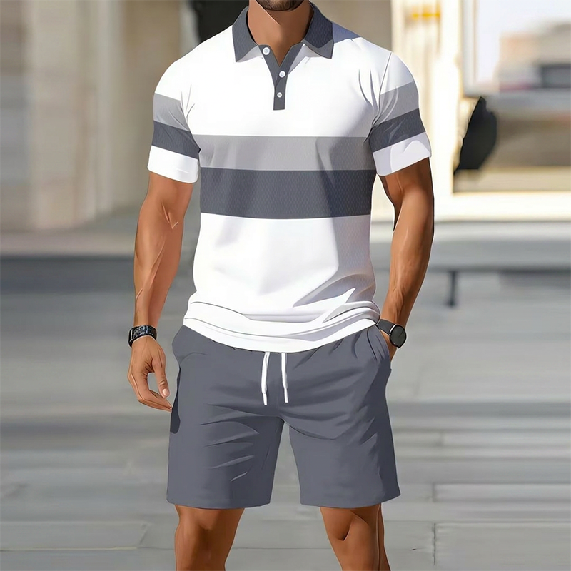 👕 Conjunto de camisa y pantalones cortos 2 piezas para hombre – cómodo, transpirable y versátil para verano, ocio y viajes ☀️🩳