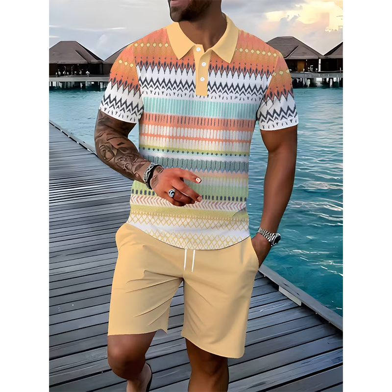 👕 Conjunto de camisa y pantalones cortos 2 piezas para hombre – cómodo, transpirable y versátil para verano, ocio y viajes ☀️🩳