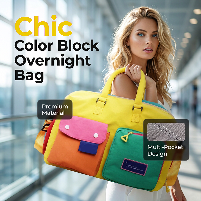 ⏳¡Oferta por Tiempo Limitado!⏰ Bolsa de Viaje Casual Color Block – Espaciosa y Duradera – Ideal para Gimnasio, Viajes o Escapadas de Fin de Semana – Ligera con Asas 🧳