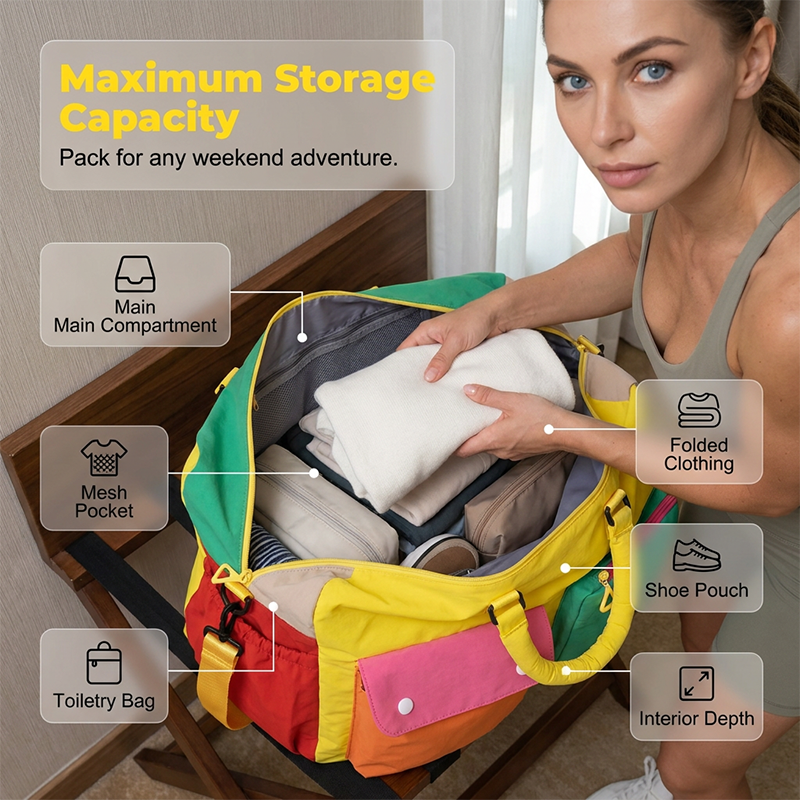 ⏳¡Oferta por Tiempo Limitado!⏰ Bolsa de Viaje Casual Color Block – Espaciosa y Duradera – Ideal para Gimnasio, Viajes o Escapadas de Fin de Semana – Ligera con Asas 🧳