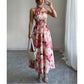 👗 LIMITED-TIME 50% OFF! 💥 Women's Halter Neck Sleeveless Printed Dress – Smocked Waist, Floral, Flowy ✨