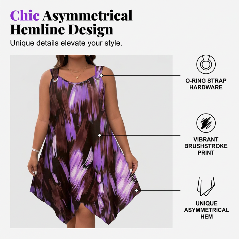 👗 ¡OFERTA POR TIEMPO LIMITADO 50% DE DESCUENTO! 💥 Vestido Sin Mangas con Estampado Degradado Elegante – Dobladillo Asimétrico, Tirantes con Argolla, Corte Fluido ✨