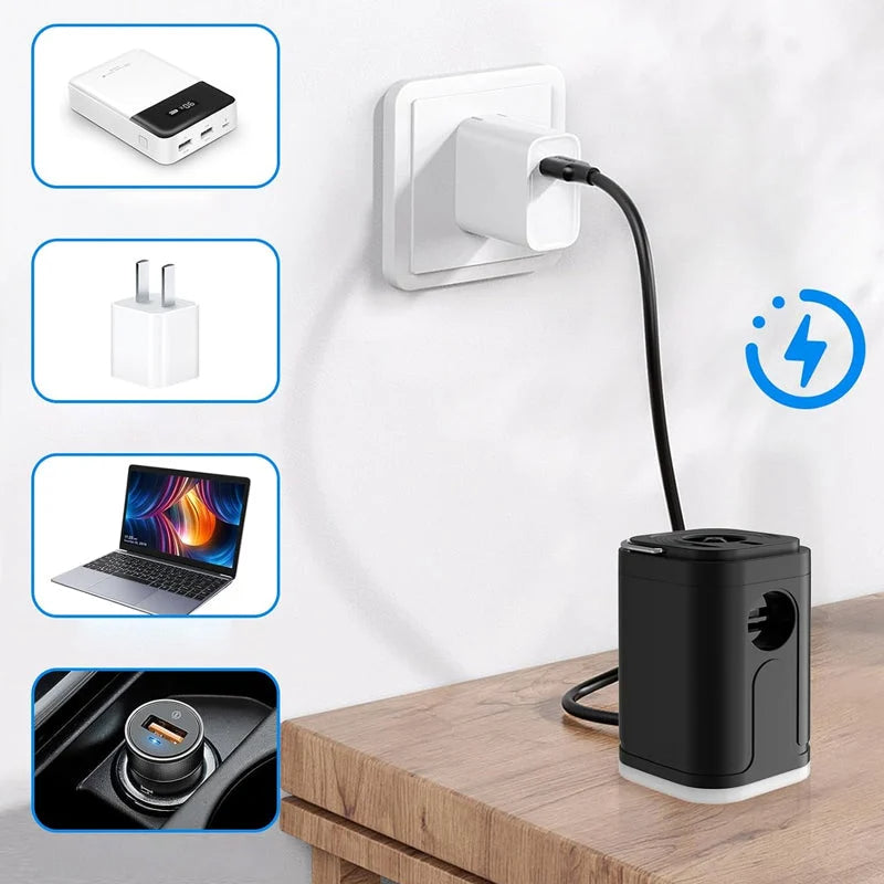 🏕️  Bomba de aire recargable de camping - luz led, inflación rápida, compacto - pago en efectivo 🔋