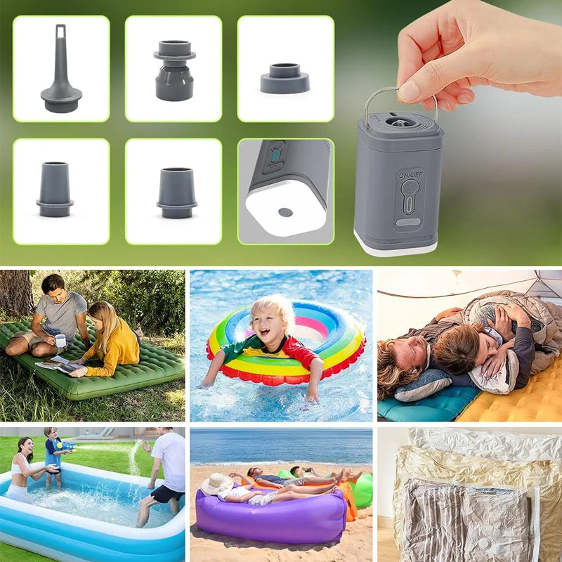🏕️  Bomba de aire recargable de camping - luz led, inflación rápida, compacto - pago en efectivo 🔋