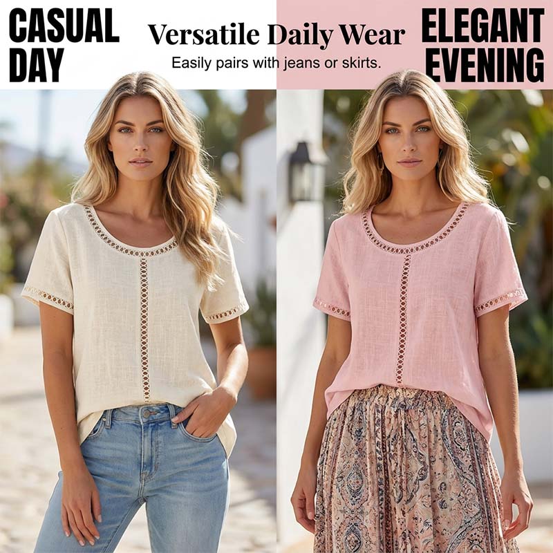 👕 ¡OFERTA LIMITADA 50% DE DESCUENTO! 💥 Top Bohemio Casual con Calados para Mujer – Encaje, Corte Holgado, Transpirable ✨