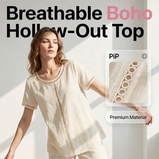 👕 ¡OFERTA LIMITADA 50% DE DESCUENTO! 💥 Top Bohemio Casual con Calados para Mujer – Encaje, Corte Holgado, Transpirable ✨