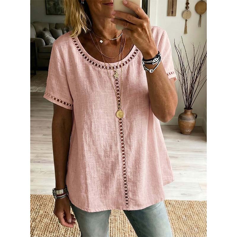 👕 ¡OFERTA LIMITADA 50% DE DESCUENTO! 💥 Top Bohemio Casual con Calados para Mujer – Encaje, Corte Holgado, Transpirable ✨