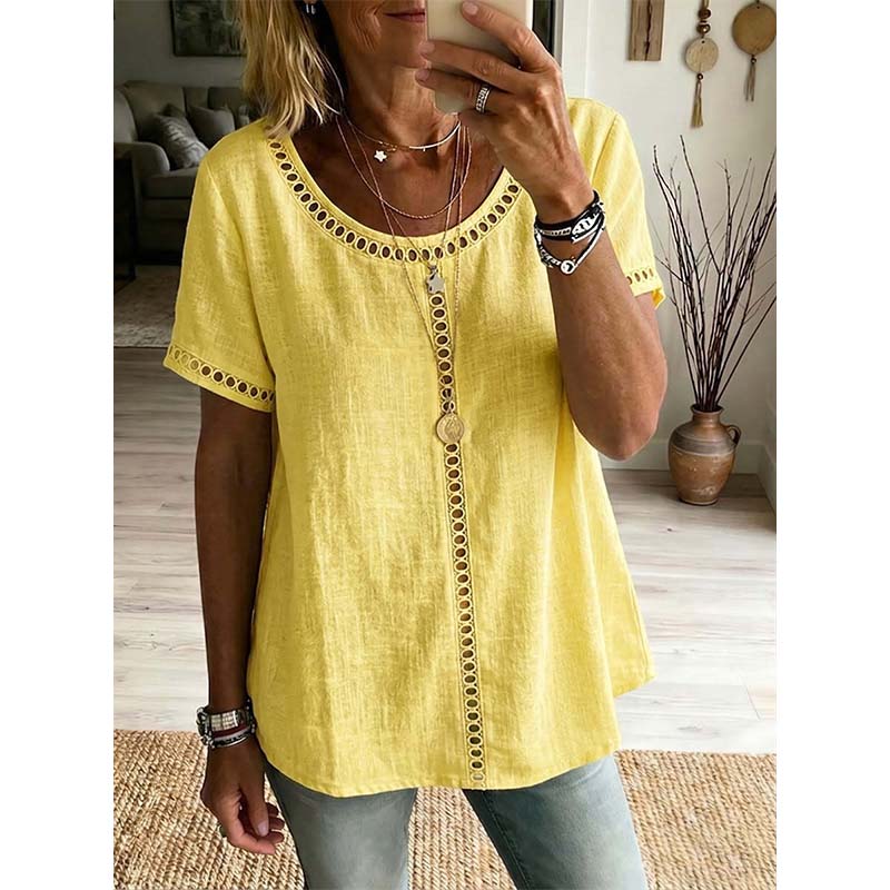 👕 ¡OFERTA LIMITADA 50% DE DESCUENTO! 💥 Top Bohemio Casual con Calados para Mujer – Encaje, Corte Holgado, Transpirable ✨