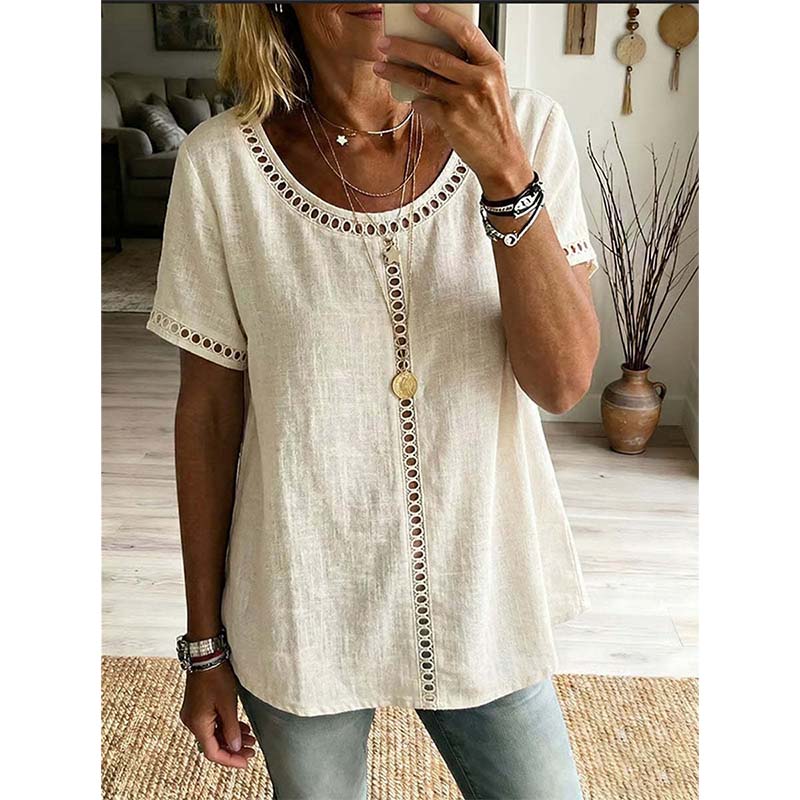 👕 ¡OFERTA LIMITADA 50% DE DESCUENTO! 💥 Top Bohemio Casual con Calados para Mujer – Encaje, Corte Holgado, Transpirable ✨