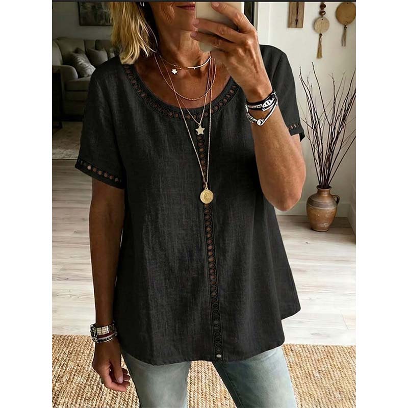👕 ¡OFERTA LIMITADA 50% DE DESCUENTO! 💥 Top Bohemio Casual con Calados para Mujer – Encaje, Corte Holgado, Transpirable ✨