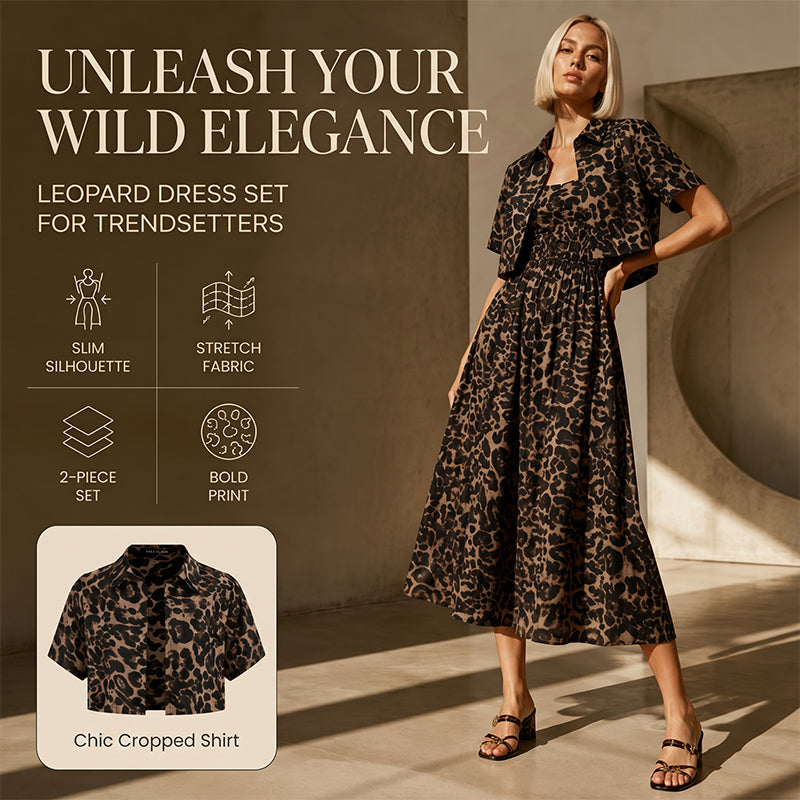 👗 ¡OFERTA POR TIEMPO LIMITADO 50% DE DESCUENTO! 💥 Conjunto de Vestido de Dos Piezas con Estampado de Leopardo para Mujer – Chic Salvaje, Coordinado y Versátil ✨