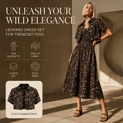 👗 ¡OFERTA POR TIEMPO LIMITADO 50% DE DESCUENTO! 💥 Conjunto de Vestido de Dos Piezas con Estampado de Leopardo para Mujer – Chic Salvaje, Coordinado y Versátil ✨