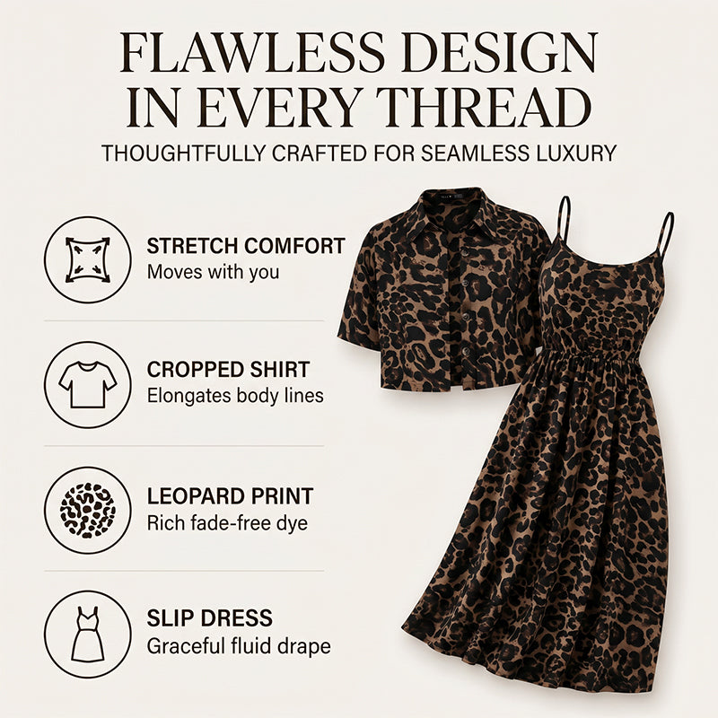 👗 ¡OFERTA POR TIEMPO LIMITADO 50% DE DESCUENTO! 💥 Conjunto de Vestido de Dos Piezas con Estampado de Leopardo para Mujer – Chic Salvaje, Coordinado y Versátil ✨