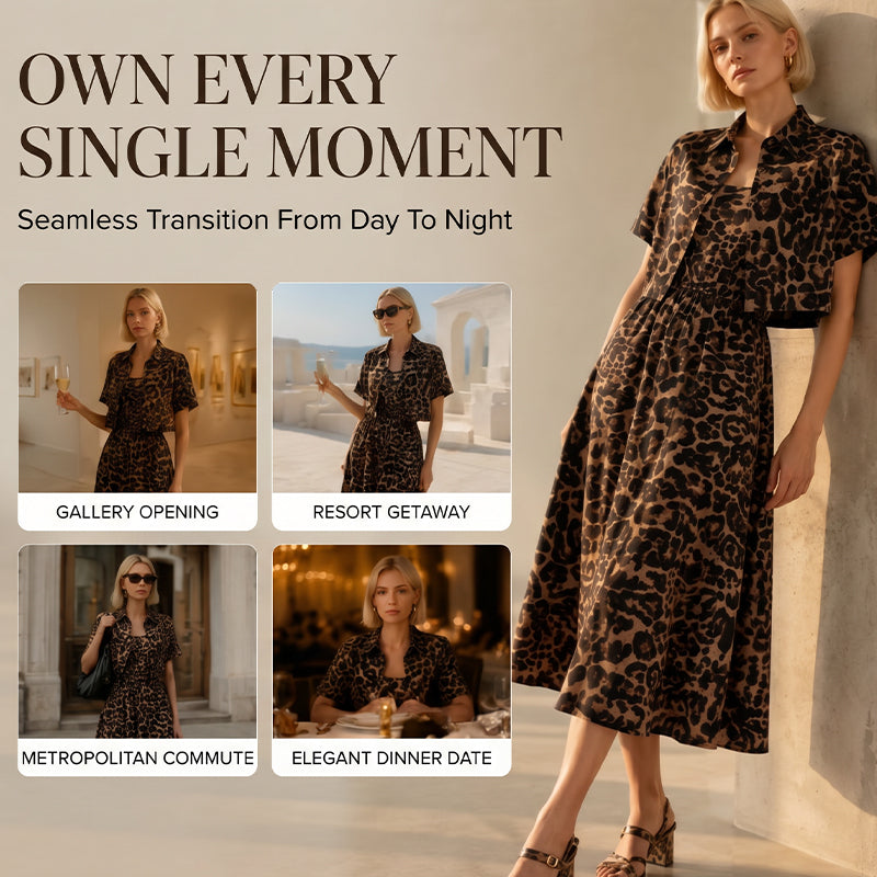 👗 ¡OFERTA POR TIEMPO LIMITADO 50% DE DESCUENTO! 💥 Conjunto de Vestido de Dos Piezas con Estampado de Leopardo para Mujer – Chic Salvaje, Coordinado y Versátil ✨