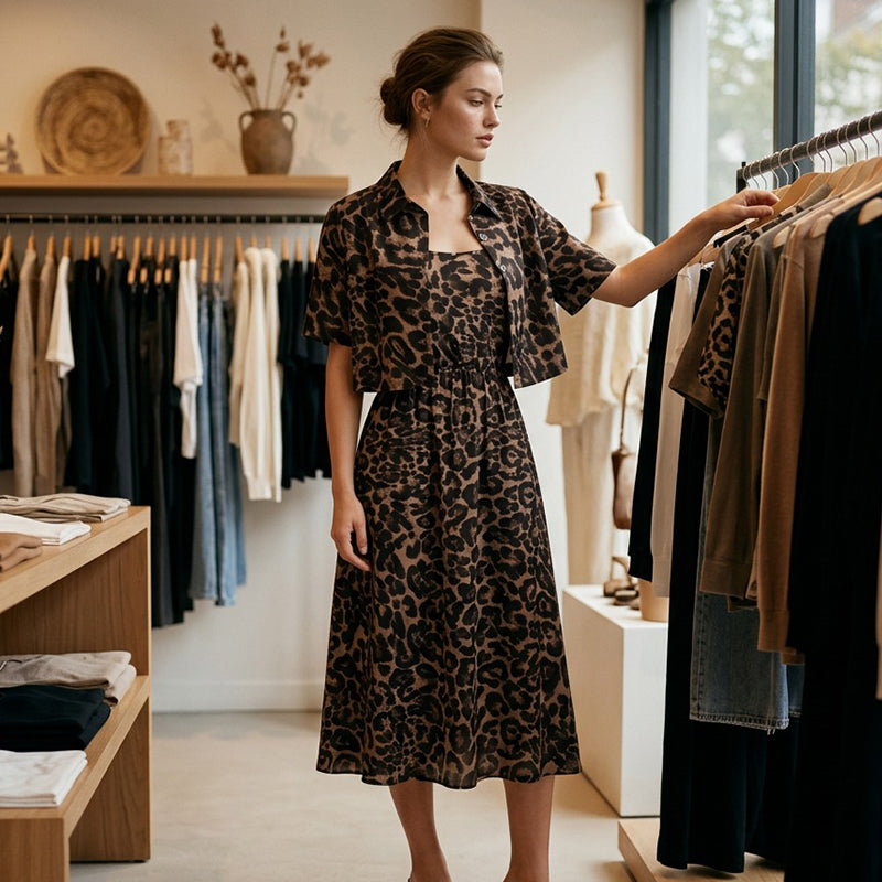 👗 ¡OFERTA POR TIEMPO LIMITADO 50% DE DESCUENTO! 💥 Conjunto de Vestido de Dos Piezas con Estampado de Leopardo para Mujer – Chic Salvaje, Coordinado y Versátil ✨