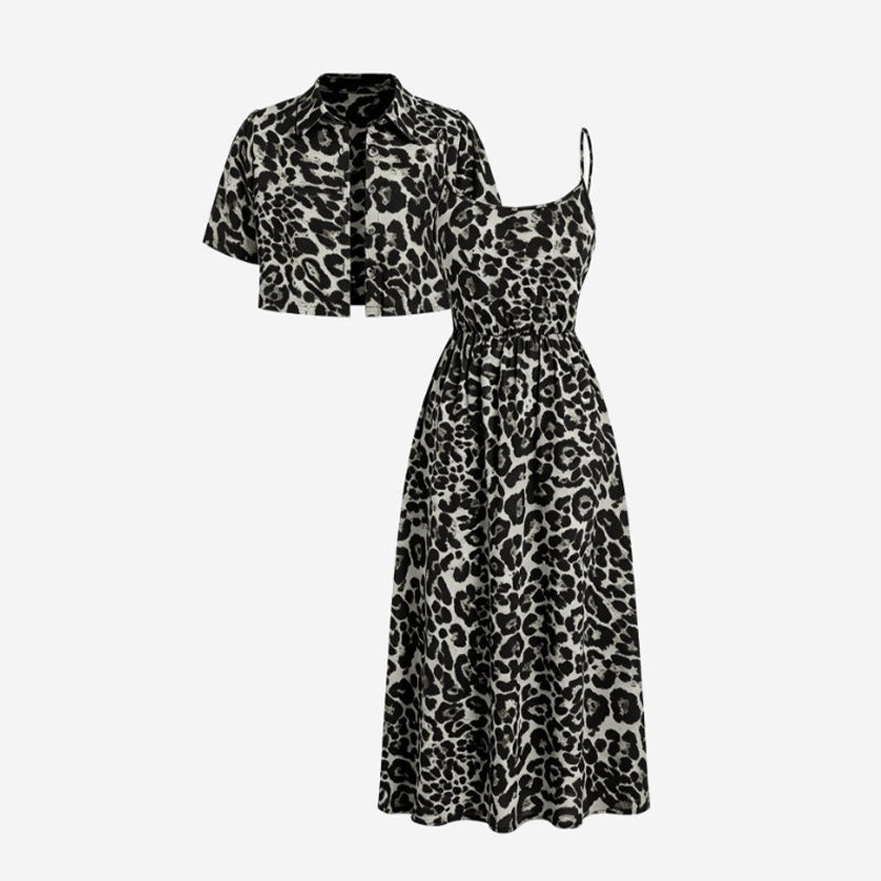 👗 ¡OFERTA POR TIEMPO LIMITADO 50% DE DESCUENTO! 💥 Conjunto de Vestido de Dos Piezas con Estampado de Leopardo para Mujer – Chic Salvaje, Coordinado y Versátil ✨