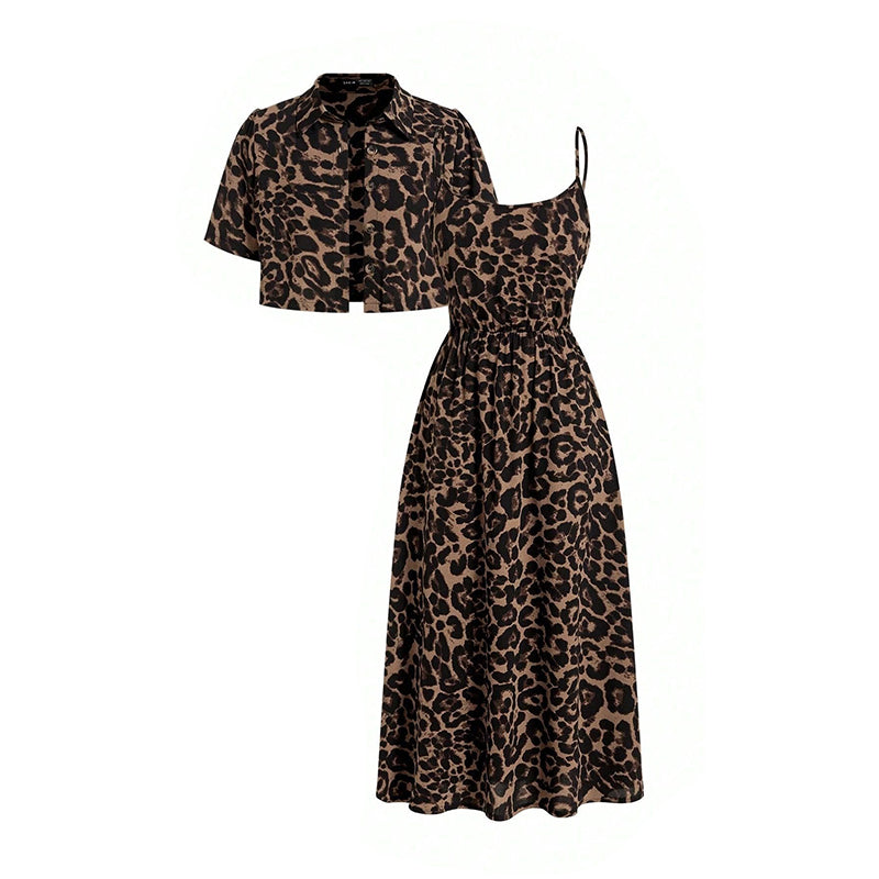 👗 ¡OFERTA POR TIEMPO LIMITADO 50% DE DESCUENTO! 💥 Conjunto de Vestido de Dos Piezas con Estampado de Leopardo para Mujer – Chic Salvaje, Coordinado y Versátil ✨