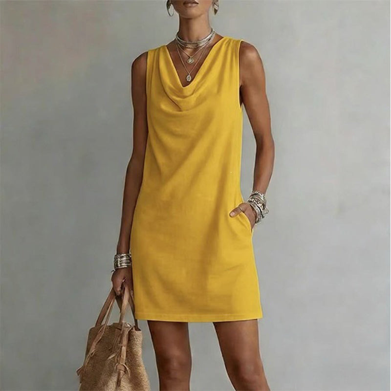 Vestido de cuello de vaca elegante de ajuste delgado