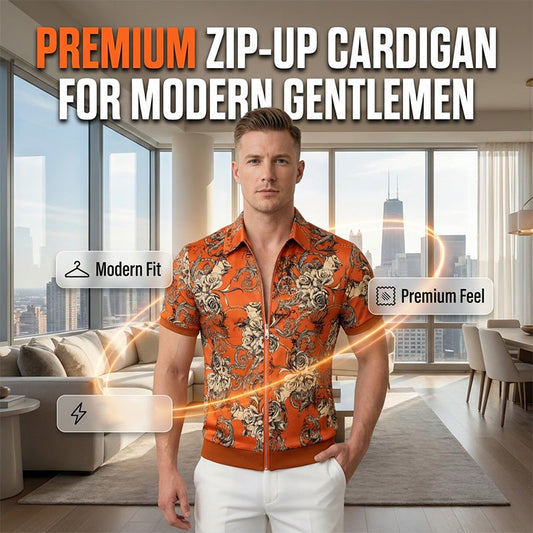 🧥 ¡OFERTA LIMITADA 50% DE DESCUENTO! 💥 Cárdigan con Cierre y Estampado Floral Vintage para Hombre – Ultra Suave, Cuello Estructurado, Versátil ✨
