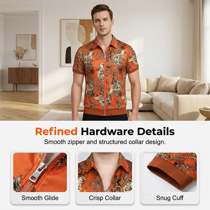 🧥 ¡OFERTA LIMITADA 50% DE DESCUENTO! 💥 Cárdigan con Cierre y Estampado Floral Vintage para Hombre – Ultra Suave, Cuello Estructurado, Versátil ✨