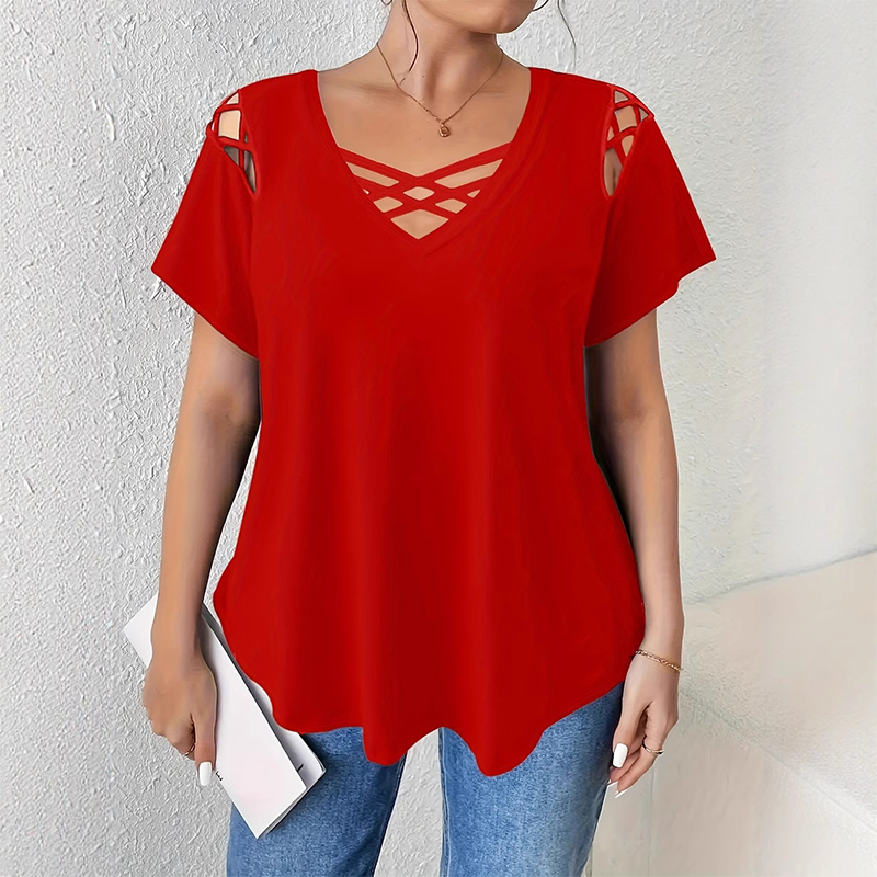 ⏰Last Day Sale 65% OFF Women's Chic Criss-Cross V-Neck T-Shirt, Soft Stretchy Summer Casual Tee