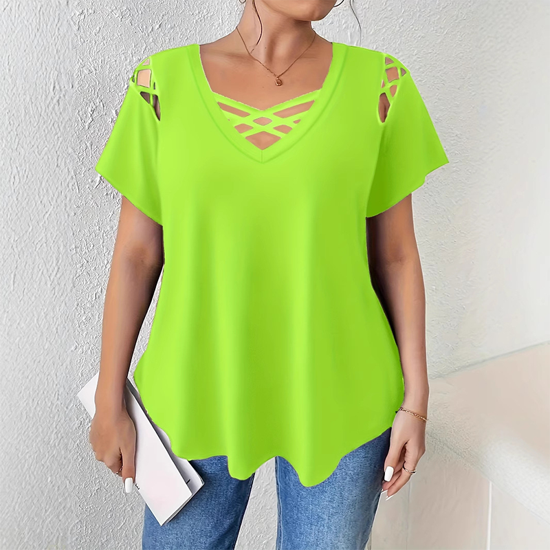 ⏰Last Day Sale 65% OFF Women's Chic Criss-Cross V-Neck T-Shirt, Soft Stretchy Summer Casual Tee