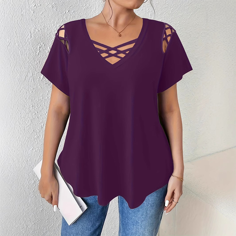 ⏰Last Day Sale 65% OFF Women's Chic Criss-Cross V-Neck T-Shirt, Soft Stretchy Summer Casual Tee