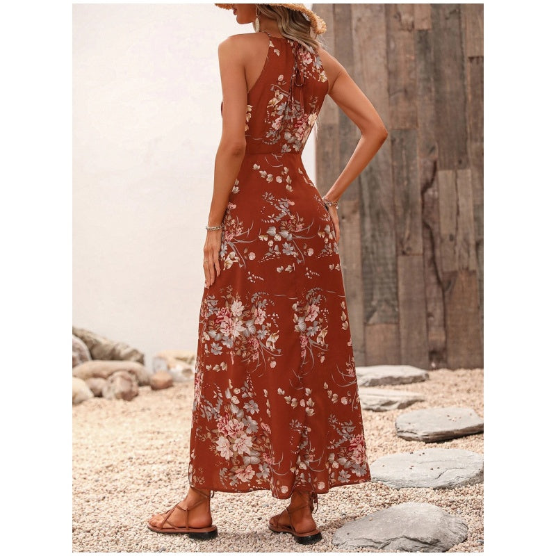 ⏳Limited-time 50% off⏰Floral Print Split Halter Dress👗🌺