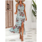 ⏳Limited-time 50% off⏰Floral Print Split Halter Dress👗🌺