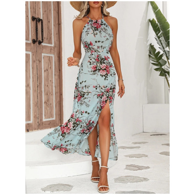 ⏳Limited-time 50% off⏰Floral Print Split Halter Dress👗🌺
