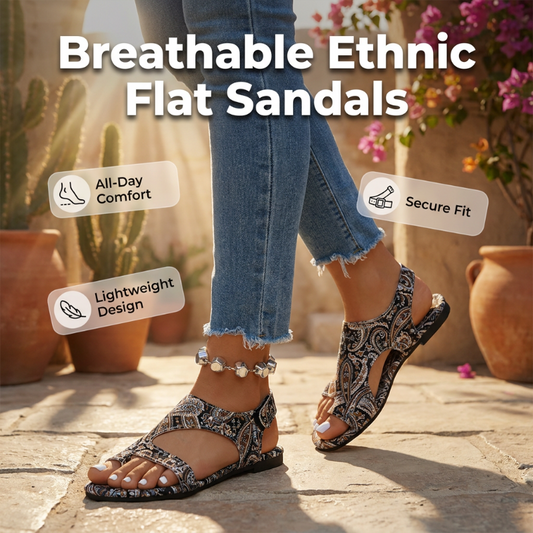👡 LIMITED-TIME 50% OFF! 💥 Women's Ethnic Flat Slide Sandals – Toe-Ring, Breathable, Non-Slip ✨