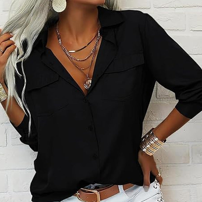 ⏳Limited-time 50% off⏰Women's Solid Lapel Long Sleeves Button-Down Shirt👔