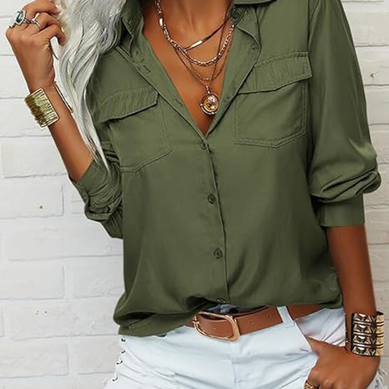 ⏳Limited-time 50% off⏰Women's Solid Lapel Long Sleeves Button-Down Shirt👔